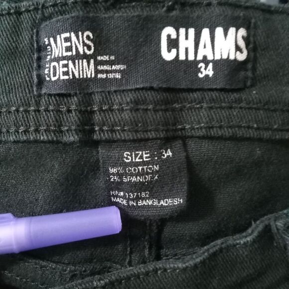Chams Mens Denim Jeans Black sz 34 Stretch Fit - Picture 5 of 6